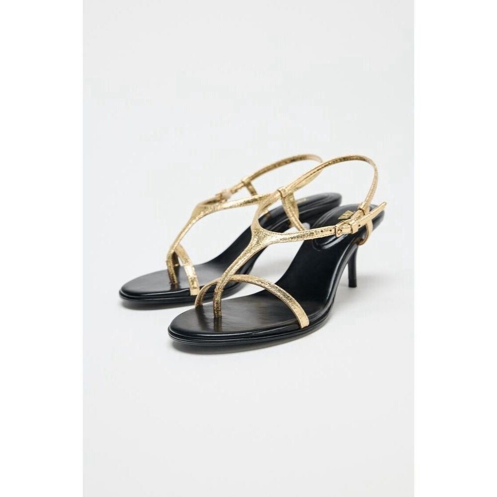 Zara Sandal Gold Bottega Style Heel Open Toe